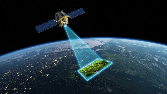 Satélite de observación de la Tierra escaneando un corredor de línea eléctrica