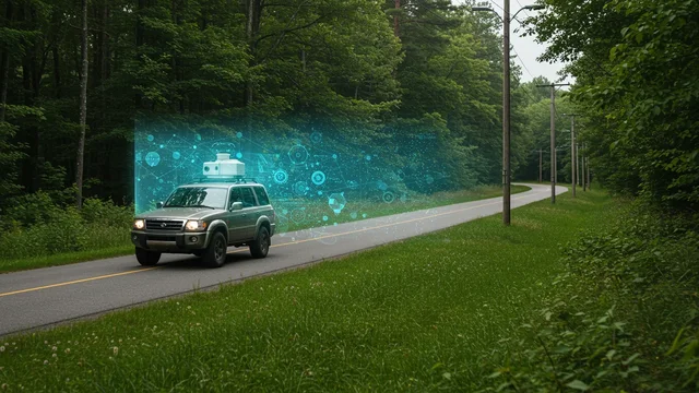 Survey vehicle scanning a roadside power line