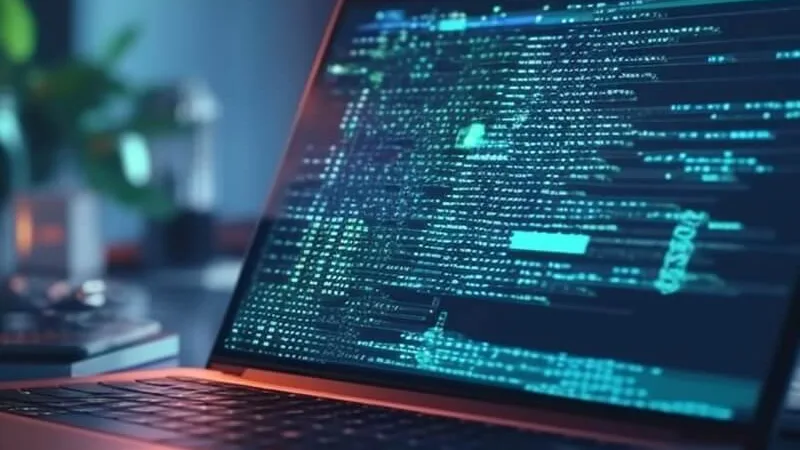 Portátil con código en pantalla