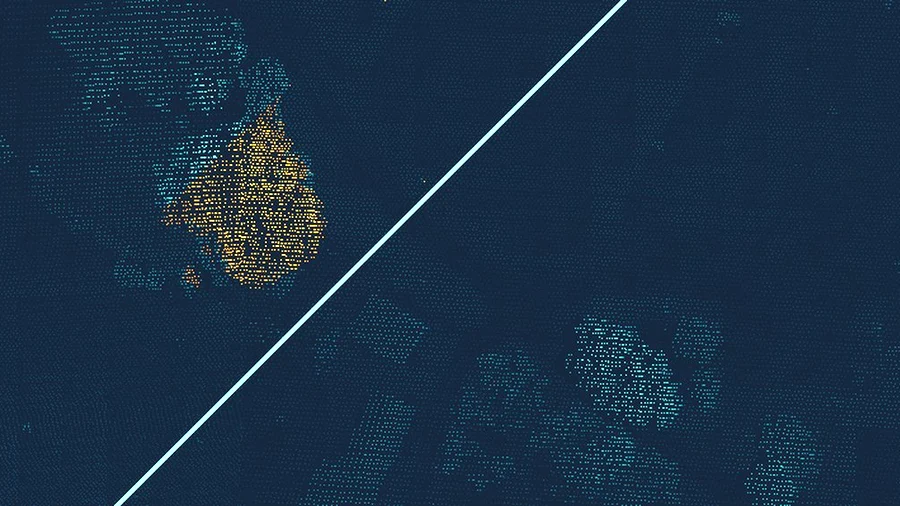 Airborne LiDAR point cloud along a power line