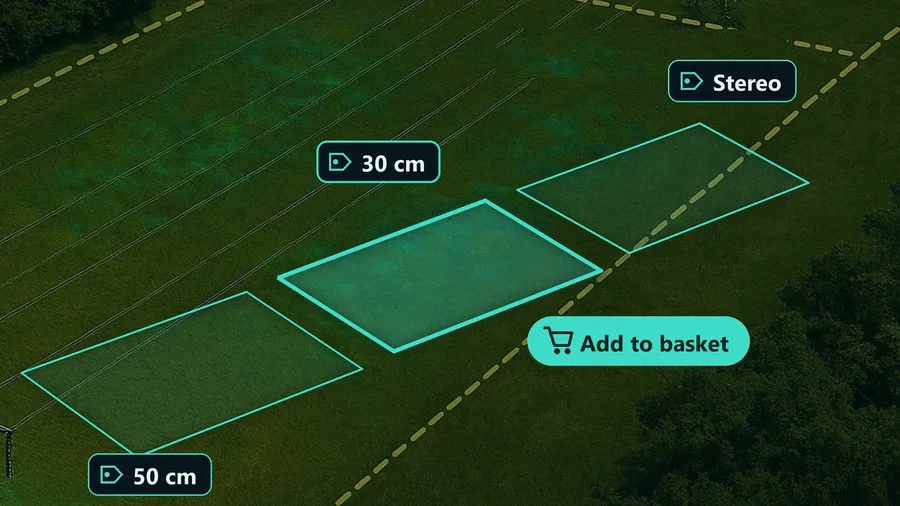 Satellite data marketplace: selectable imagery tiles along a power line corridor