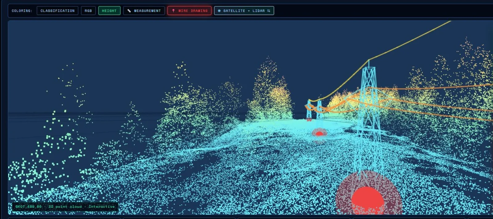 Nuvem de pontos LiDAR — modo altura